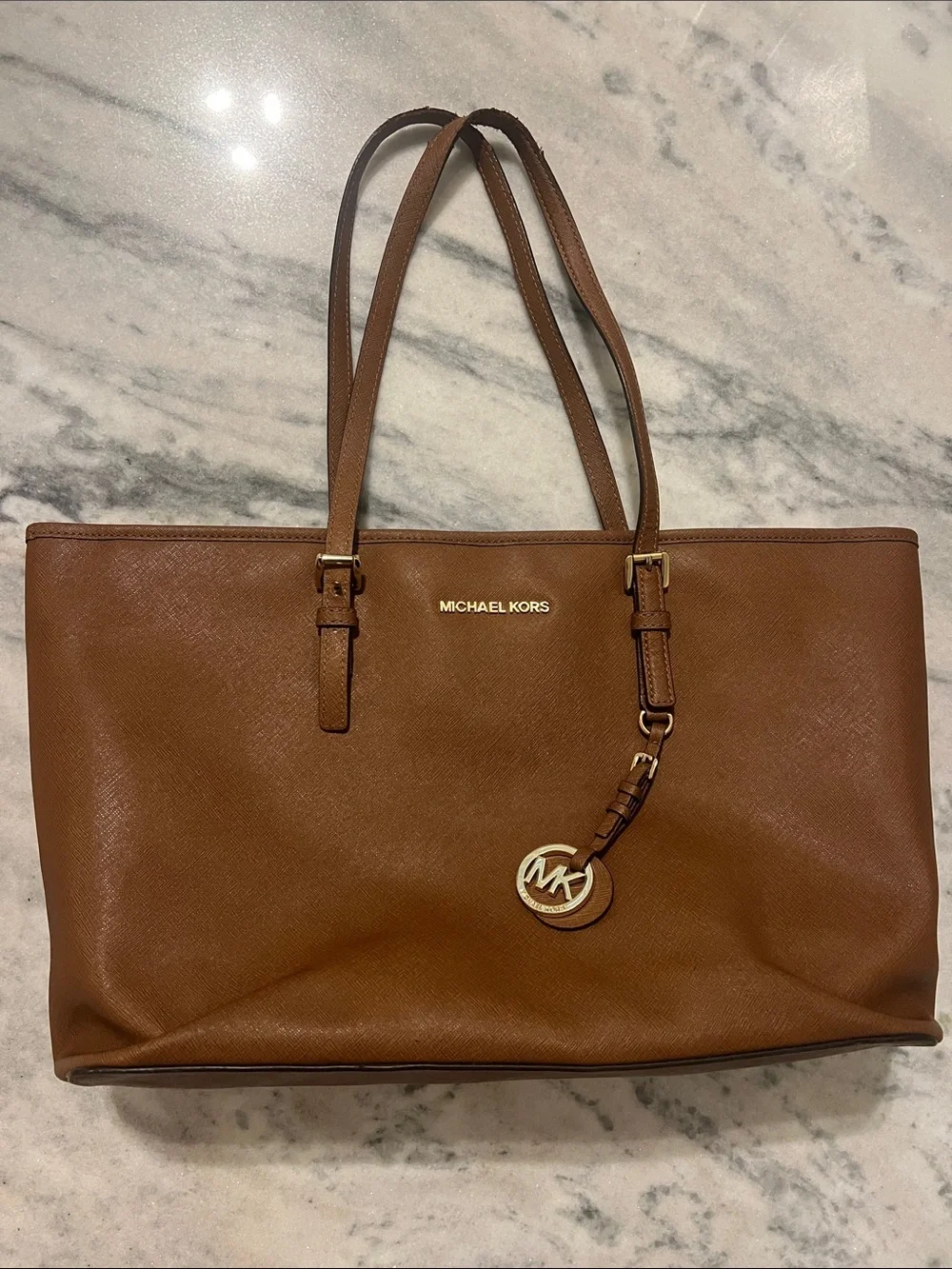 Michael Kors Cognac Saffiano Jet Set Medium Leather Tote